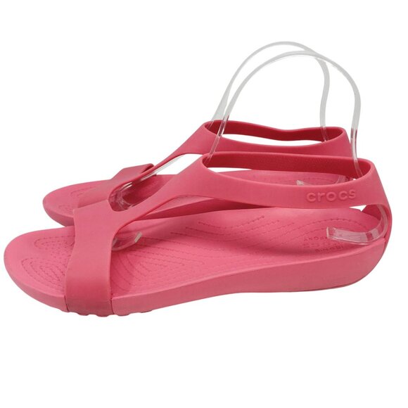 Crocs Serena T Strap Slingback Watermelon Pink Sandals Size 9 - Picture 3 of 16